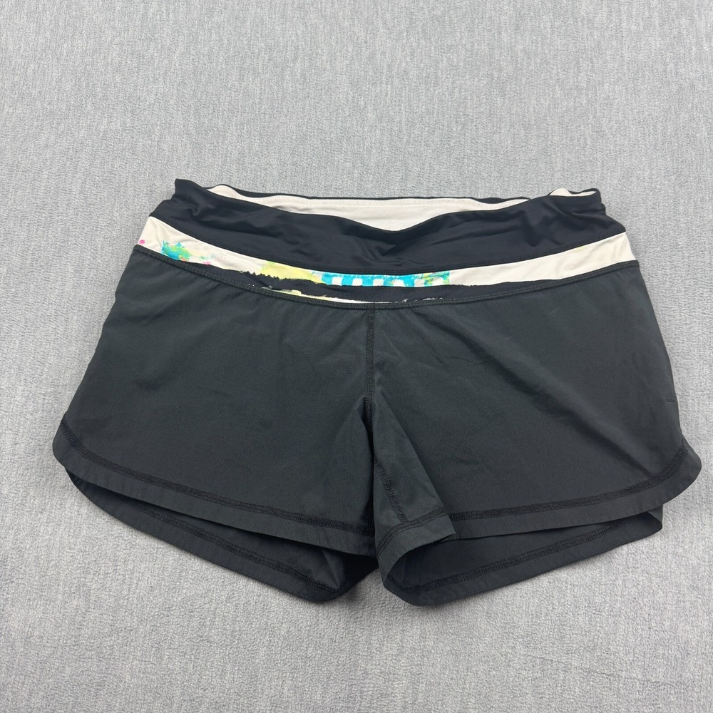 Lululemon Shorts‎ Womens 8 Black Colorful Lined Stretch 4.5" Running Yoga Gym